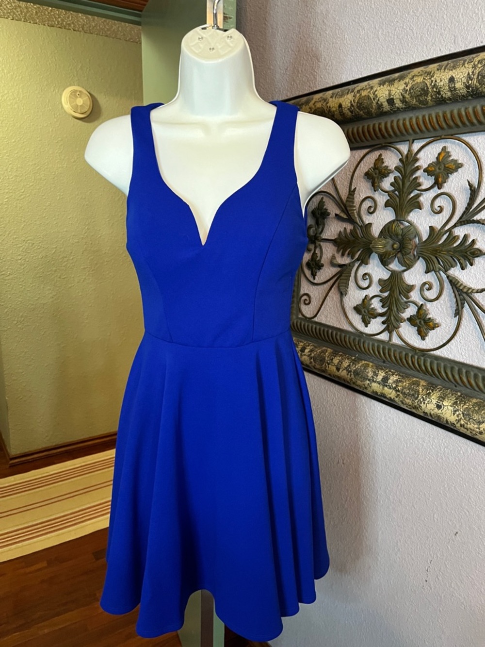 B Darlin Cobalt Blue V-Notch Fit & Flare Mini Dress Sz 1/2